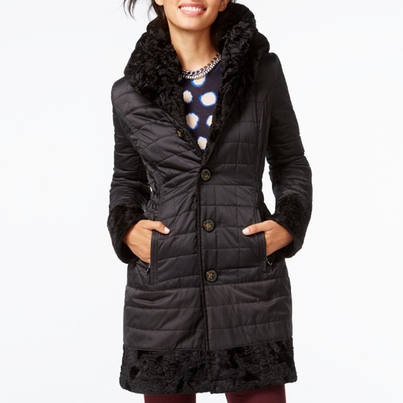 Laundry Reversible Faux Fur Puffer Coat 